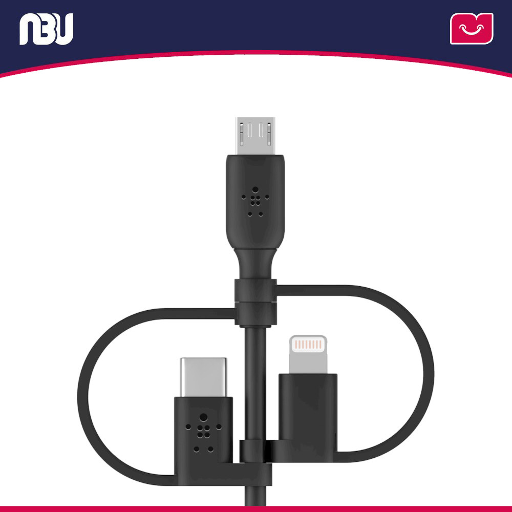 کابل تبدیل 1 به 3 USB-A به لایتنینگ و USB-C و Micro-USB بلکین مدل CAC001bt1M طول 1متر