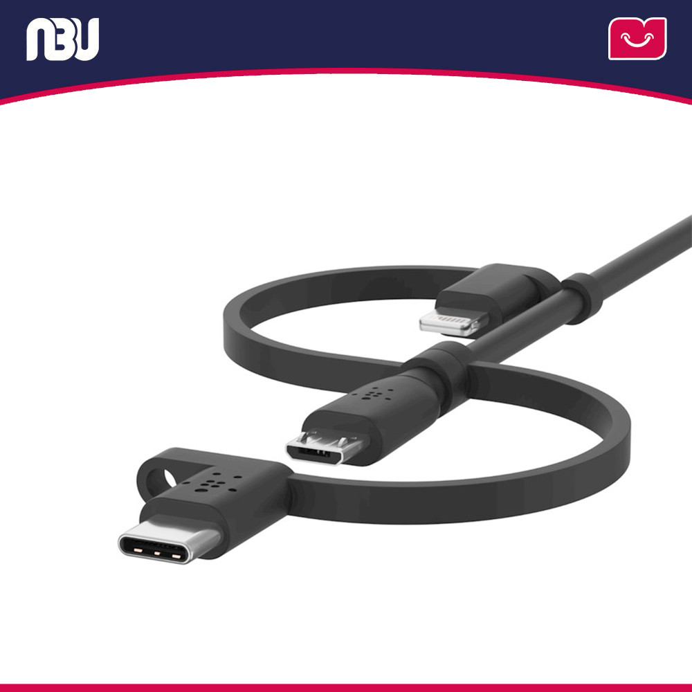 کابل تبدیل 1 به 3 USB-A به لایتنینگ و USB-C و Micro-USB بلکین مدل CAC001bt1M طول 1متر